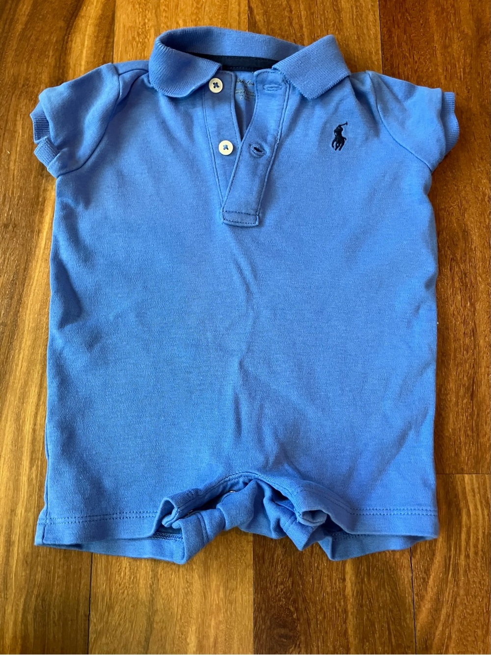 Ralph Lauren Blue Polo Short-Sleeve Baby Romper
